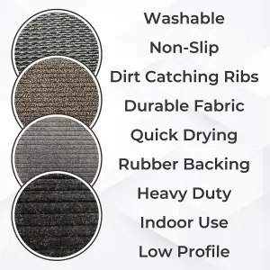 Door Mat - Grey - Low Profile 5mm Thick - Washable - Non Slip Rubber Backing - Heavy Duty - Indoor - 40cm x 60cm