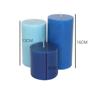 Pillar Candle Set of 3 Blue Candles by Laeto Ageless Aromatherapy - FREE DELIVERY INCLUDED