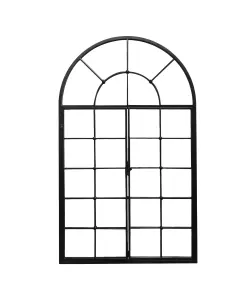 Arched Window Wall Mirror,Metal Window Pane Mirror,Black,70x3x115cm