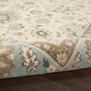 Ivory Aqua Luxurious Traditional Easy to clean Rug for Dining Room Bed Room and Living Room-107cm X 168cm