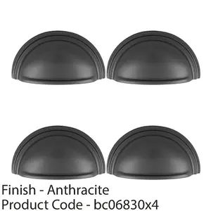 4 PACK - Victorian Cup Handle - Anthracite 76mm Centres Solid Brass Shaker Drawer Pull