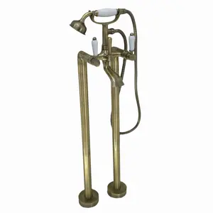 ENKI Downton Antique Brass Floorstanding Ceramic Lever Brass Bath Shower Mixer Tap BT0809