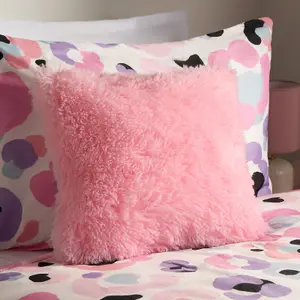 Fluffy Fleece Cushion Plump Filled Supersoft Warm Chair Pillow, Square - Pink