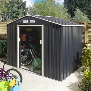 8 x 6 Double Door Metal Apex Shed (Dark Grey)