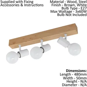 3 Spot Wall Flush Ceiling Light Colour Brown White Shade Bulb E27 3x60W