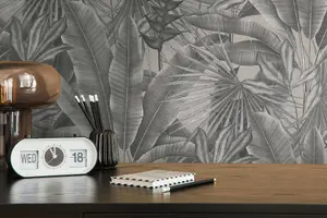 Galerie Welcome Home Silver Grey Tropical Leaves Wallpaper