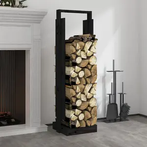 Log Holder Black 33.5x30x110 cm Solid Wood Pine