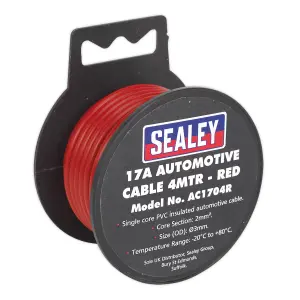 Sealey Automotive Cable Thick Wall 17A 4m Red