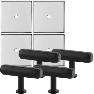 4 PACK - Cabinet Door Knob & Contrasting Backplate Set - Hex T Bar Pull - Matt Black & Chrome