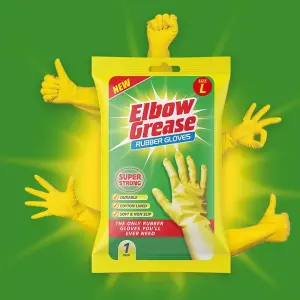 Elbow Grease Rubber Gloves Cotton Lined Extra Strong Non-Slip Size Large (Pack of 3)