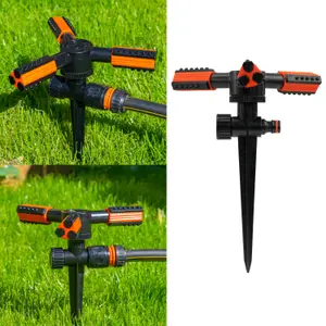 Garden lawn tri-arm adjustable irrigation sprinkler on spike