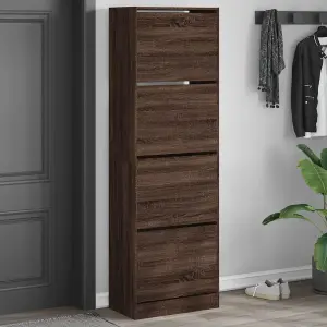 Berkfield Shoe Cabinet with 4 Flip-Drawers Brown Oak 60x34x187.5 cm