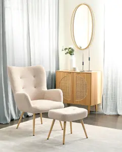 Wingback Chair VEJLE with Footstool Boucle Beige