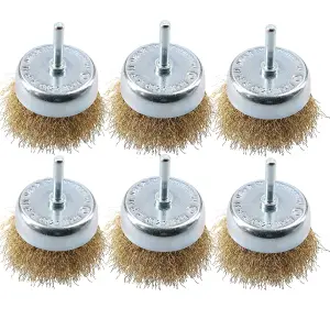 6 Pack 75mm Steel Wire Cup Brush For Drills Brass Coated Rust Paint Remover