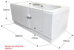 Lisna Waters Grenada Left Hand Full Length Easy Access Walk In Bath 1685mm x 700mm