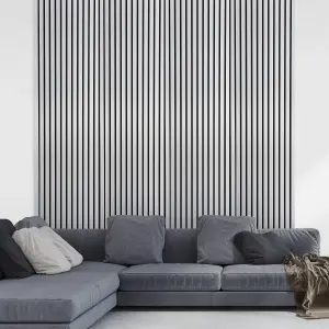 Fuse Acoustic Wooden Wall Panel in Brushed Steel, 2.4m x 0.6m