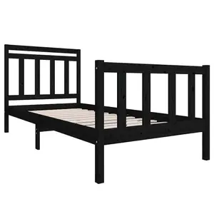 Berkfield Bed Frame Black Solid Wood 90x200 cm 3FT Single