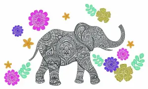 Wallpops Large Self-Adhesive Elephant Colourful Flowers Wall Art Stickers