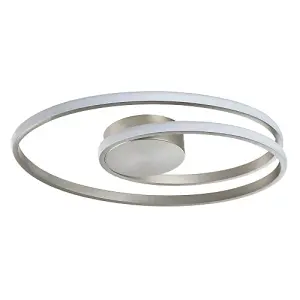 Modern Double Swirl Strip LED Flush Ceiling Light Fitting in Sleek Satin Nickel