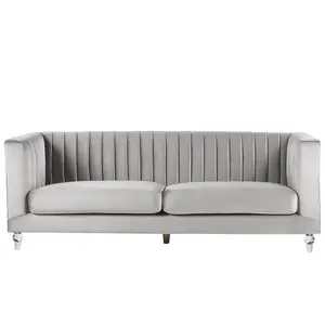 3 Seater Velvet Fabric Sofa Light Grey ARVIKA