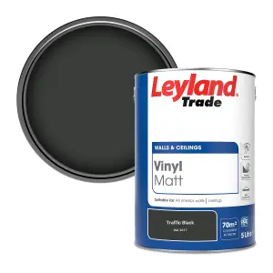 Leyland Trade Vinyl Matt Walls & Ceilings Emulsion Paint Traffic Black (RAL 9017) 5L