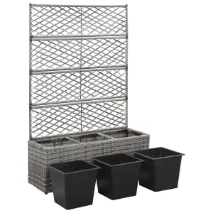 Berkfield Trellis Raised Bed with 3 Pots 83x30x130 cm Poly Rattan Grey