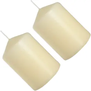 Pillar Candles, Pack of 2, Unscented, Long Burning Time, 15 x 7 cm / 6 x 2.75 in (Ivory, Matt)