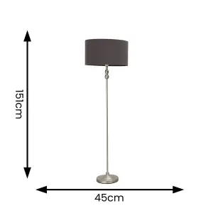 ValueLights Maggie Brushed Chrome Candlestick Floor Lamp with Charcoal Shade with LED Bulb