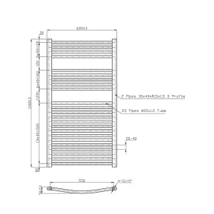 Rinse Curved Bathroom Heated Towel Rail Warmer Radiator Central Heating White - 1100x600mm