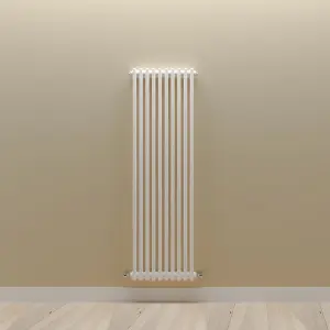 Vertical White Double Column Radiator (H) 1500mm x (W) 470mm, 5222 BTU.