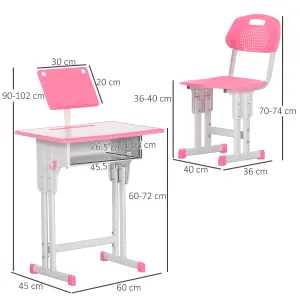 HOMCOM Kids Desk and Chair Set w/ Drawer, Book Stand, Pen Slot, Pink