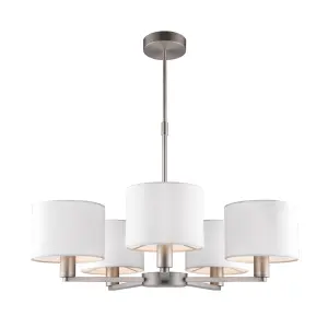 Anson Lighting Baja Matt Nickel Plate and Vintage White Faux Silk 5 Light Ceiling Pendant