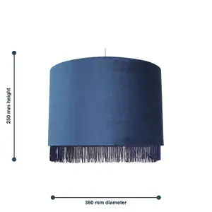 First Choice Lighting Fringed Navy Blue 38cm Fringed Velvet Pendant Shade