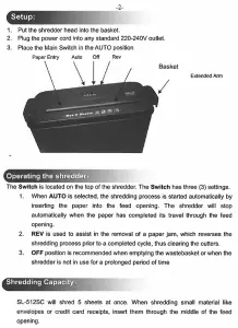 Sohler A4 Paper Electric Shredder Strip Cut Shredding Card Document Bin SL-512SC