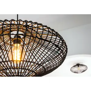 Lucide Magali Scandinavian Rattan Pendant Light 56cm - 1xE27 - Black