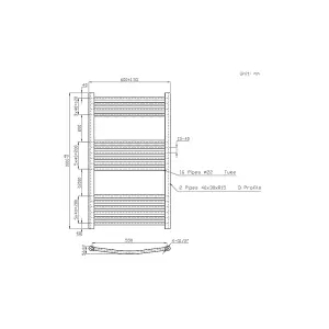 Rinse Bathrooms Electric Heated Towel Rail Curved Black Bathroom Towel Radiator 1000x600mm - 600W