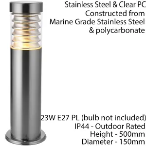 2 PACK Outdoor IP44 Bollard Light Marine Grade Steel Lamp Post Garden Patio