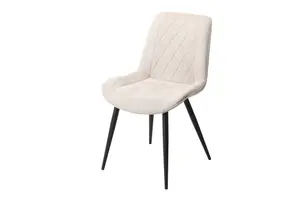 2x Diamond Stitch Natural Fabric Dining Chair, Black Tapered Legs