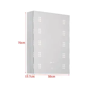 Anti Fog LED Illuminated Touch Control Mirrored Bathroom Cabinet with Shaver Socket and Clock W 500mm  x H 700mm