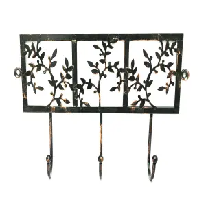 Black Antique effect Steel Flora 3 Hook rail, (L)307mm (H)174mm