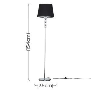 ValueLights Eleanor Modern Silver Chrome & Clear Acrylic Ball Floor Lamp with Black Tapered Shade