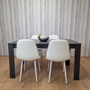 Grey Dining Table and 4 White  Stitched Chairs Kitchen Dining Table for 4 Dining Room Dining Set