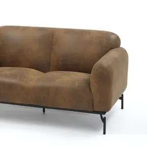 2 Seater Loveseat Small Sofa in Faux Leather Suede Brown Fabric