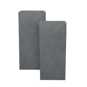 Set of 2 IDEALIST™ 70cm Tall Planter Grey Reinforced Stone Garden Tall Square Planter, Outdoor Large Plant Pots W34 H70 L34 cm