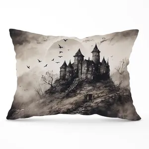 A Realistic Ink Drawing Of A Haunted Castle Cushions 33cm x 48cm