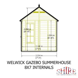 Welwick Hexgaonal 8x7ft Summerhouse with single door and 2 opening windows