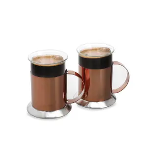 3pc Cafetière Gift Set with Copper Pisa 8-Cup Cafetière, Milk Frother and 2x Copper Coffee Mugs