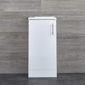 400mm Floorstanding Bathroom Cloakroom Vanity Unit Slimline Basin - White