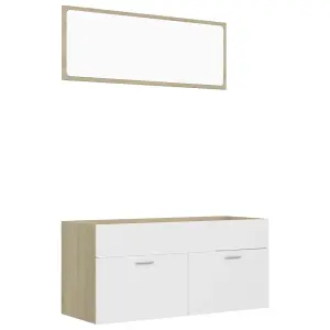 Berkfield 2 Piece Bathroom Furniture Set White and Sonoma Oak Engineered Wood