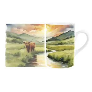 Purely Home Highland Cow British Wildlife Mug - Countryside Animals/Birds Artwork - Tea Coffee Hot Drinks Ceramic Mug Gift/Present